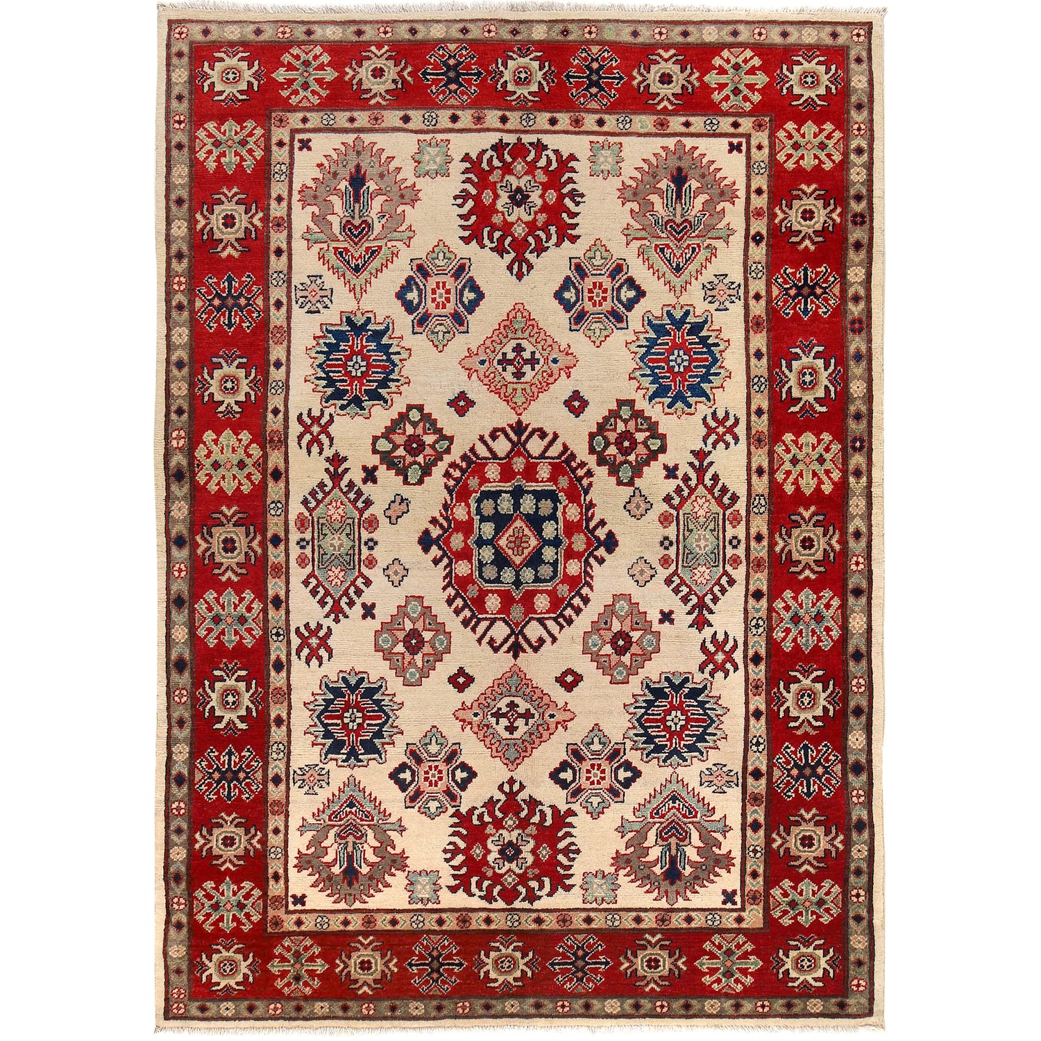 Kazak Rug Handmade Ivory Medallion 4x7 ft