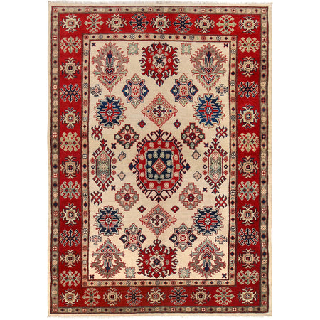Kazak Rug Handmade Ivory Medallion 4x7 ft
