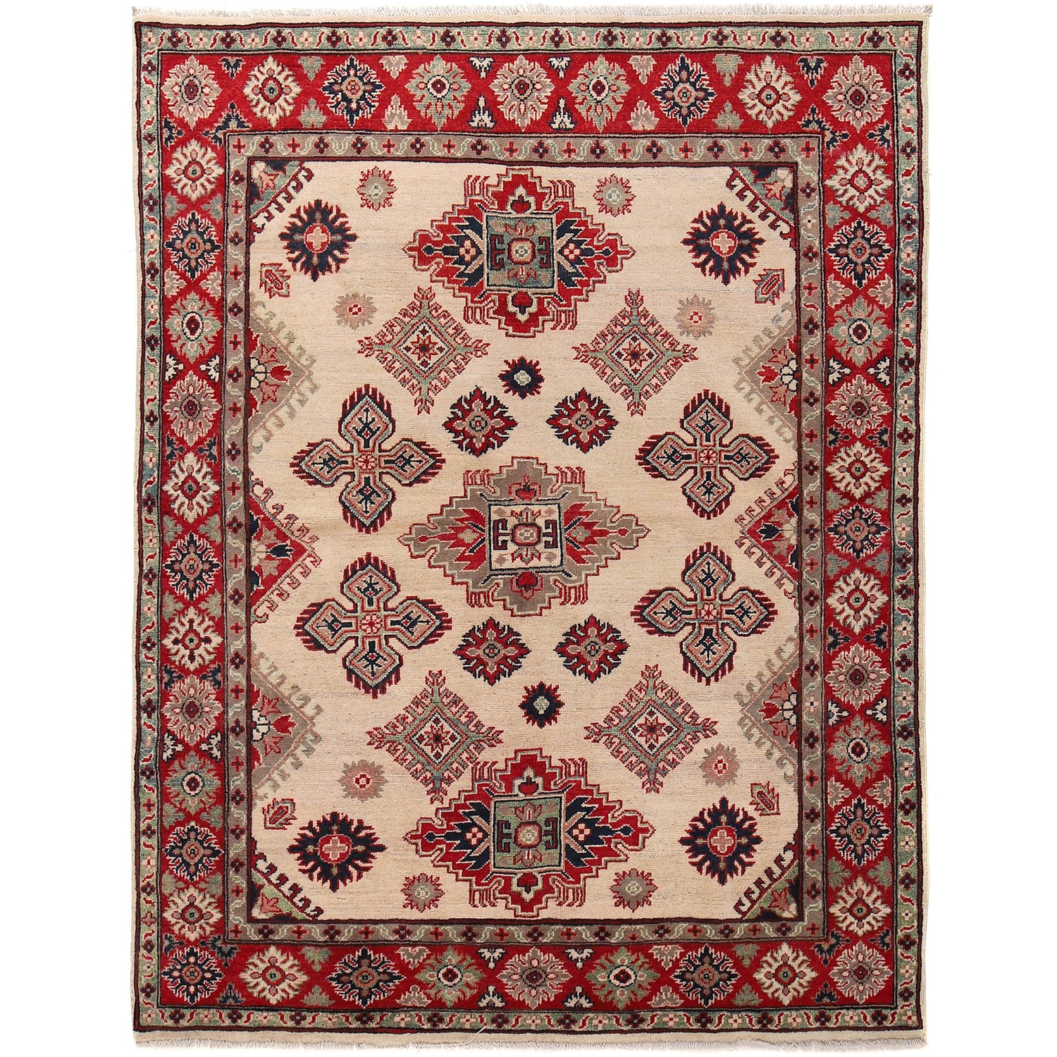 Kazak Rug Handmade Beige Medallion 4x7 ft
