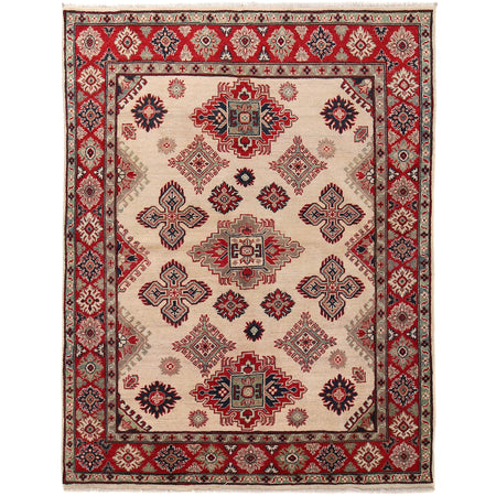 Kazak Rug Handmade Beige Medallion 4x7 ft
