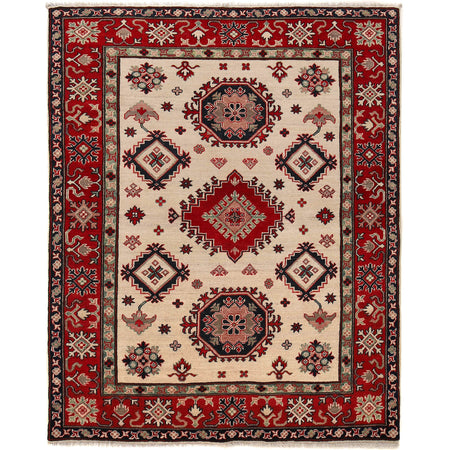 Kazak Rug Handmade Ivory Medallion 4x7 ft