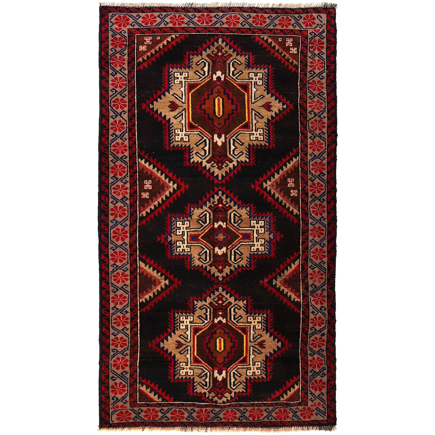 Baluchi Rug Handmade Multi Geometric 3x5 ft