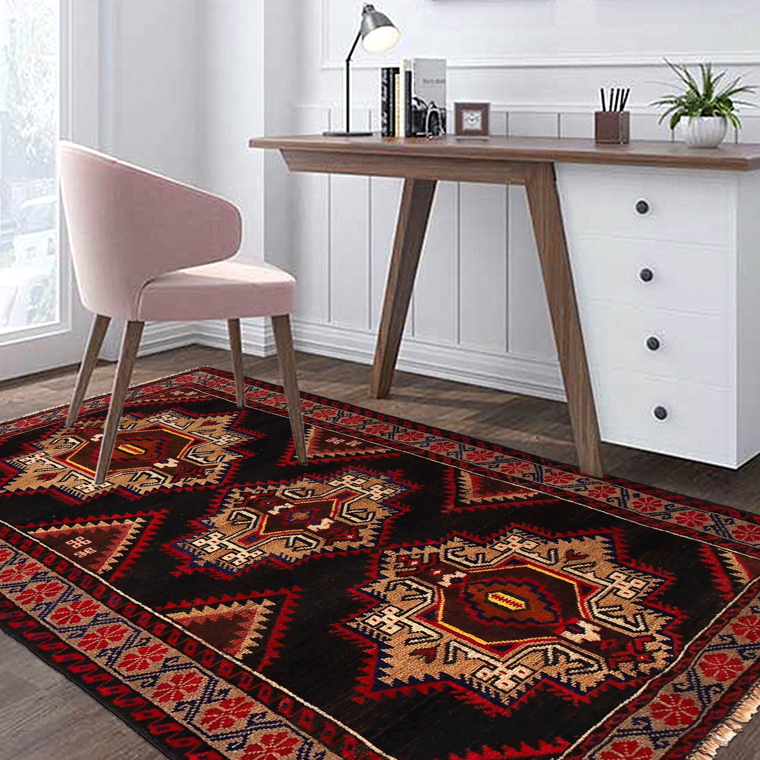 Baluchi Rug Handmade Multi Geometric 3x5 ft
