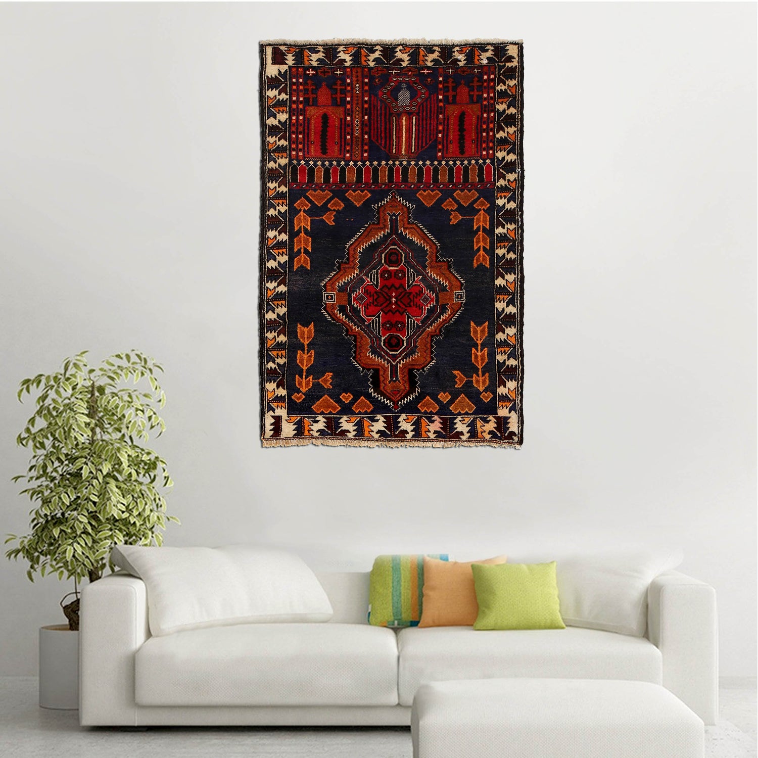 Baluchi Rug Handmade Multi Prayer Design 3x5 ft