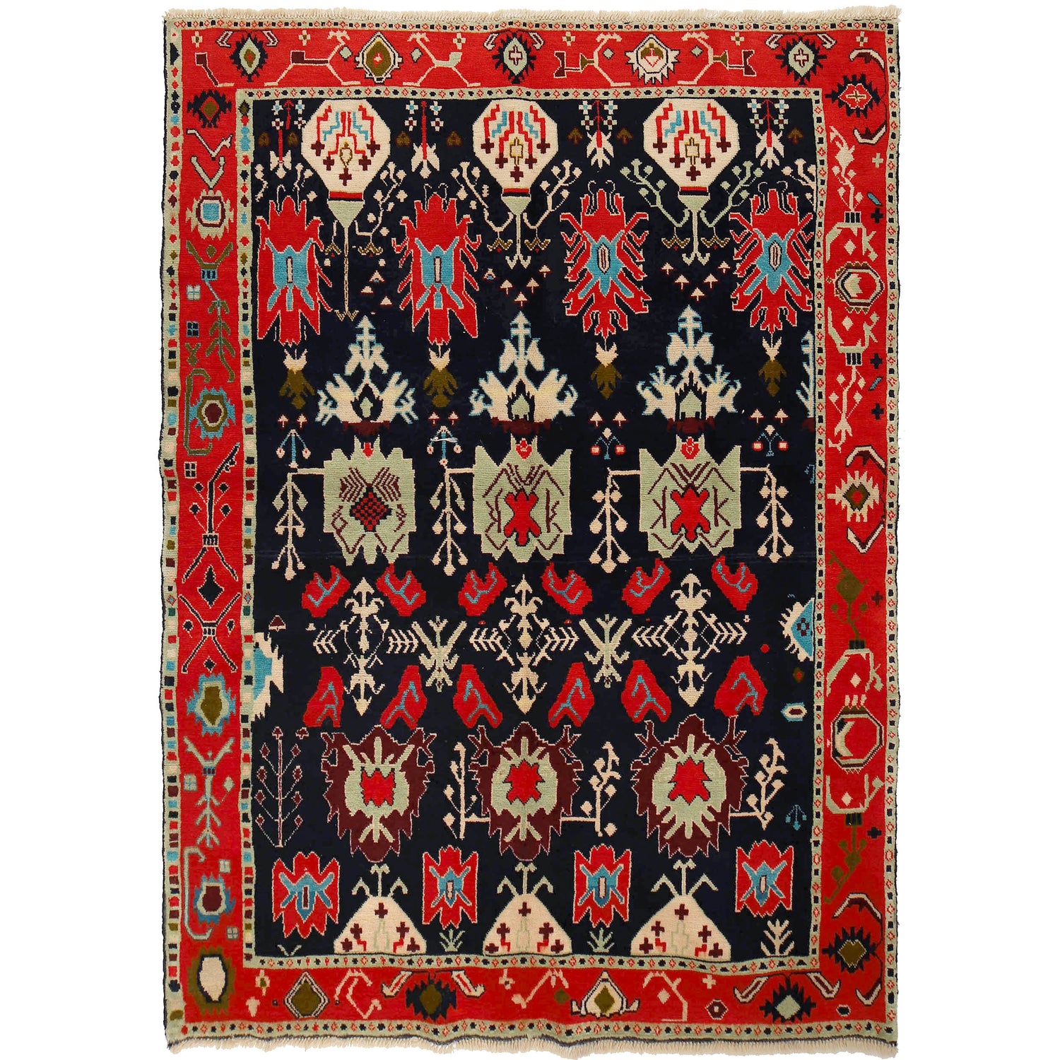 Kohistani Area Rug Handmade Black Floral 5x8 ft