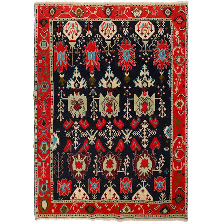 Kohistani Area Rug Handmade Black Floral 5x8 ft