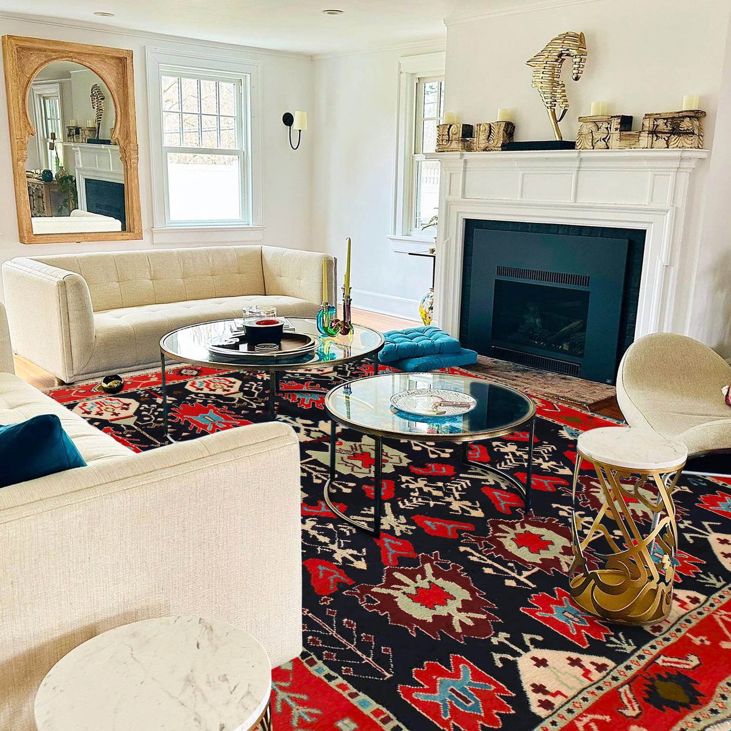 Kohistani Area Rug Handmade Black Floral 5x8 ft