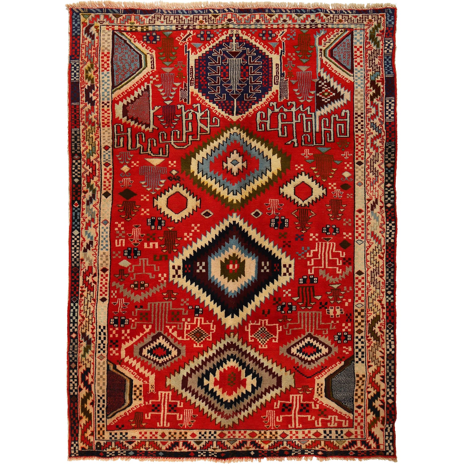 Kohistani Area Rug Handmade Vibrant Red Geometric 5x8 ft