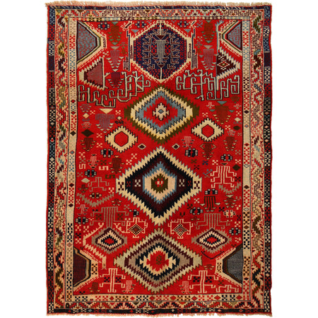 Kohistani Area Rug Handmade Vibrant Red Geometric 5x8 ft