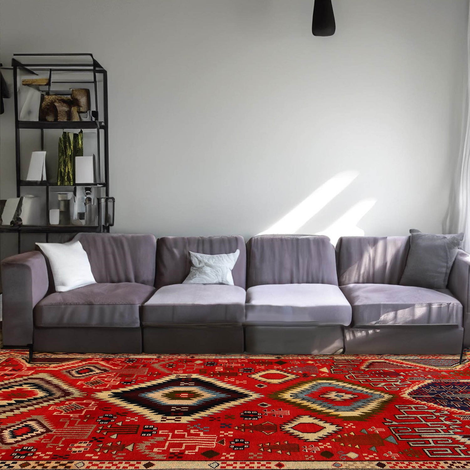 Kohistani Area Rug Handmade Vibrant Red Geometric 5x8 ft