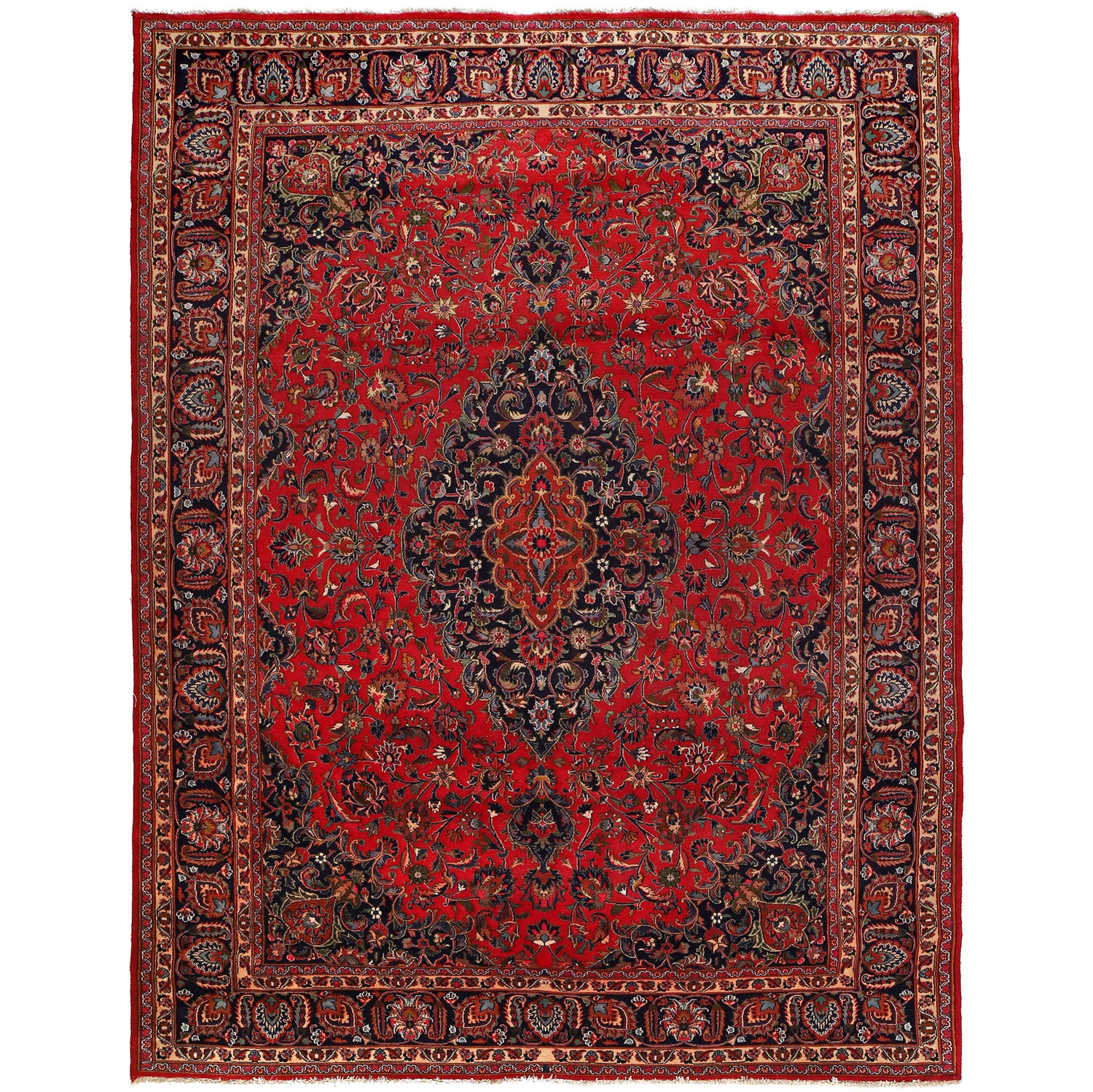 Kashan Area Rug Handmade Deep Red Medallion 10x13 ft