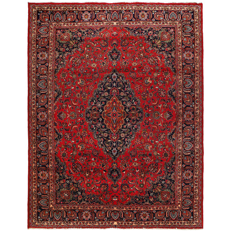 Kashan Area Rug Handmade Deep Red Medallion 10x13 ft