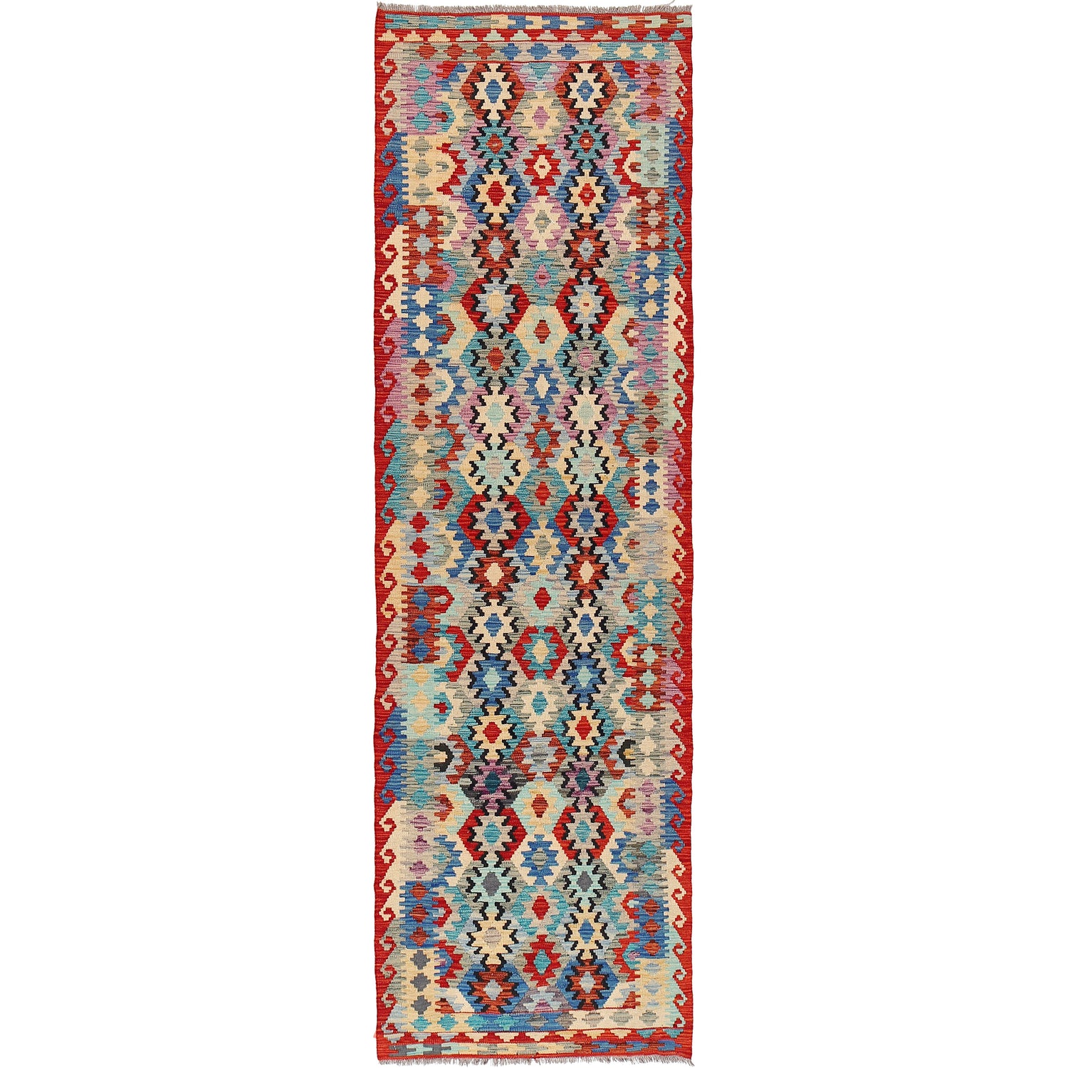 Handmade Multi Kilim Geometric 10' Runner
