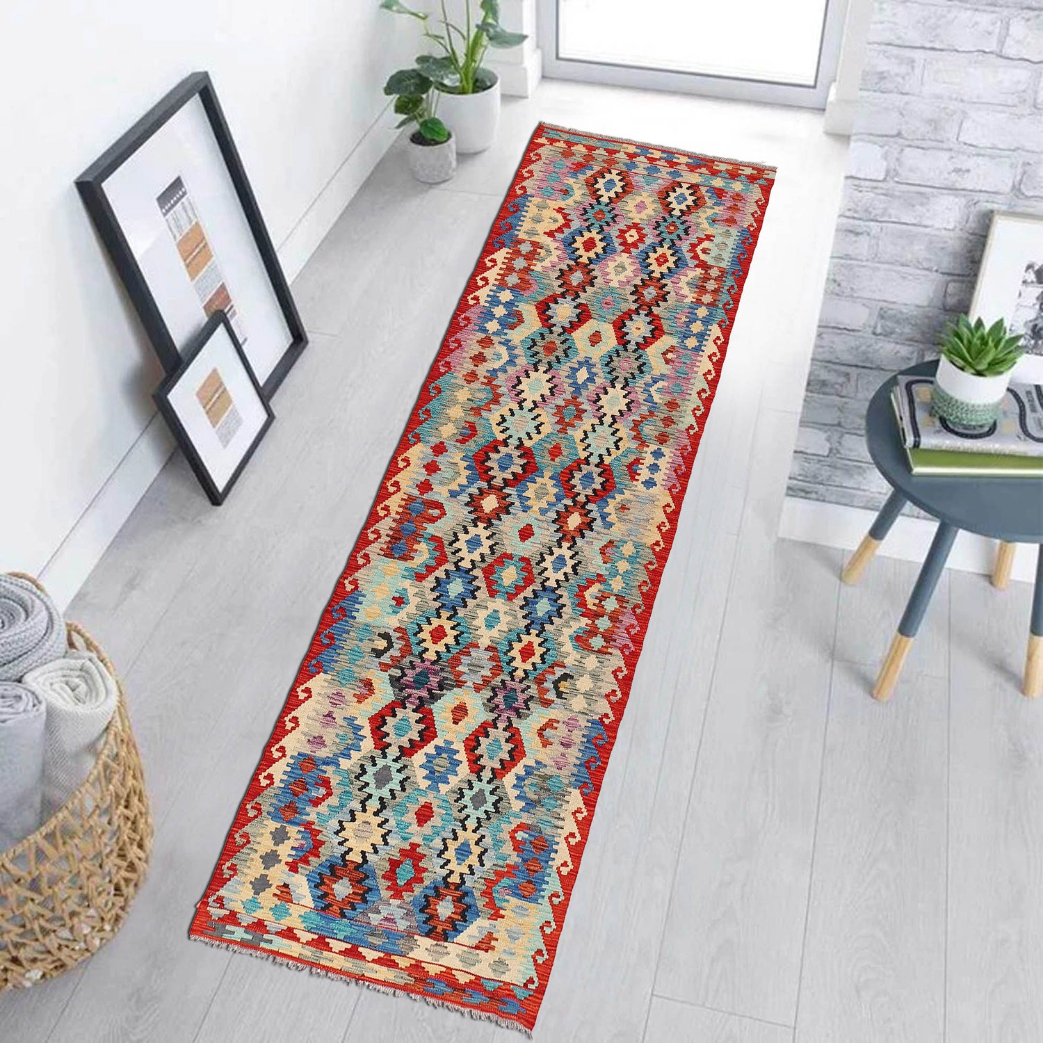 Handmade Multi Kilim Geometric 10' Runner