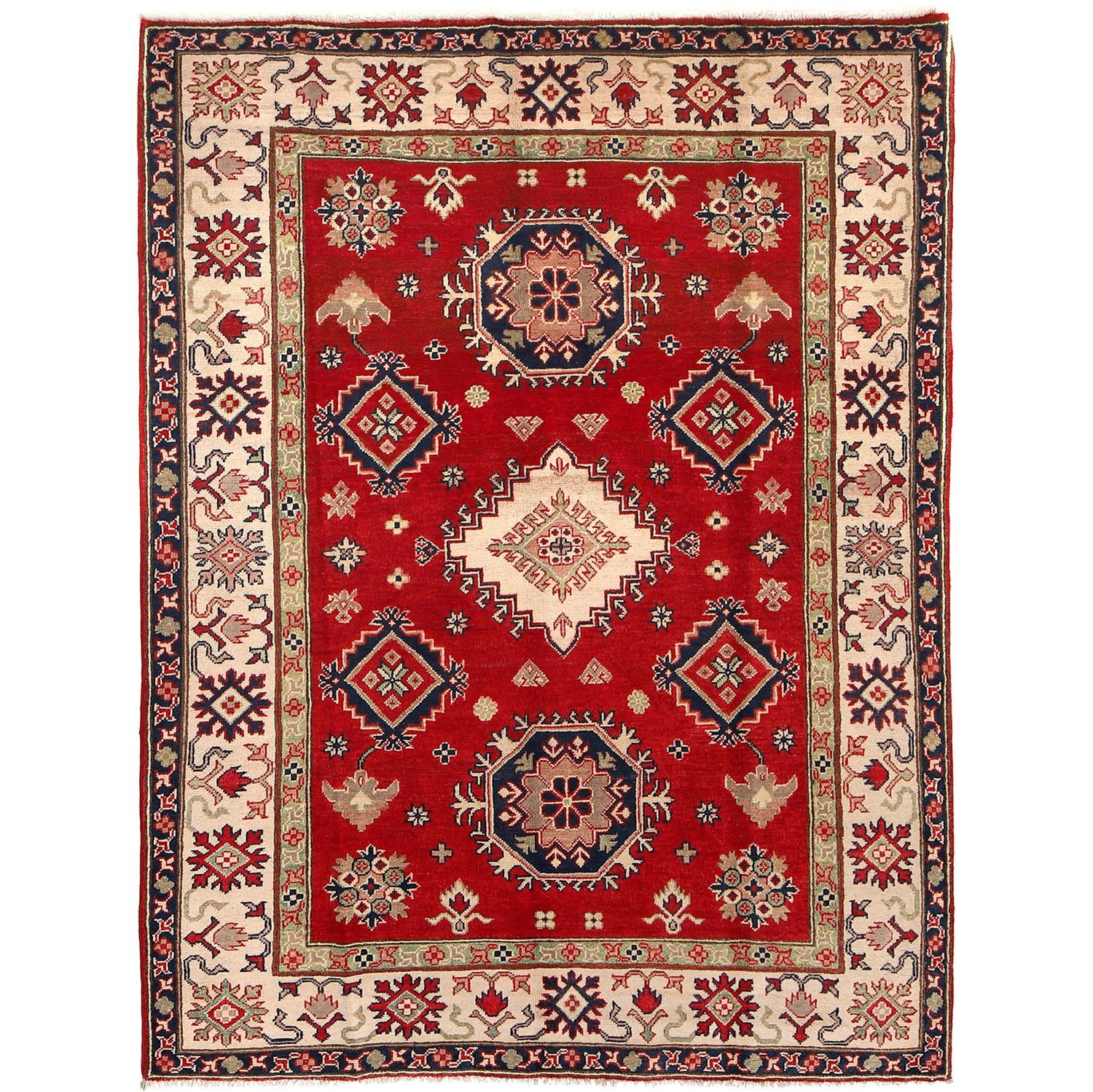Kazak Rug Handmade Red Medallion 4x7 ft