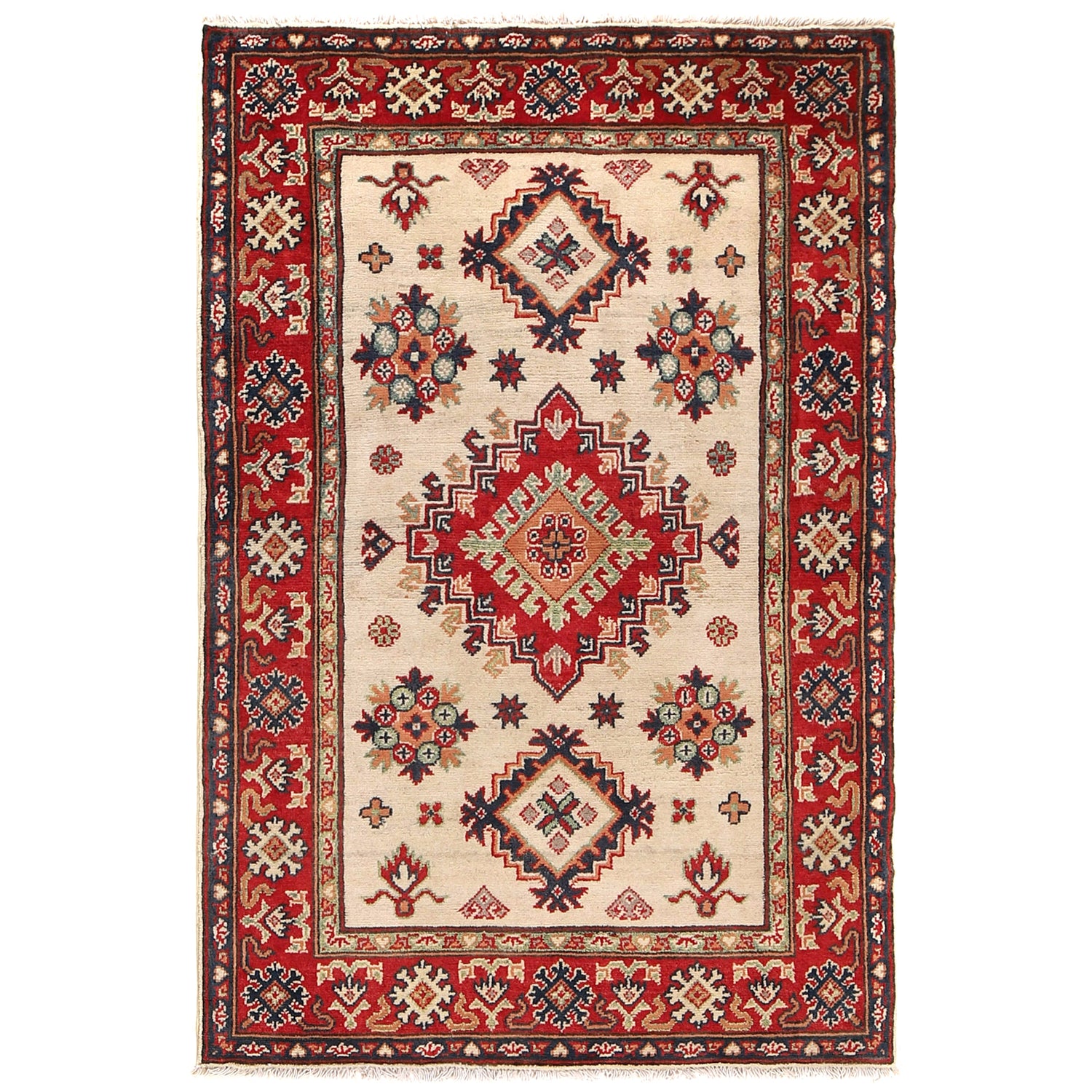 Kazak Rug Handmade Ivory Medallion 3x5 ft