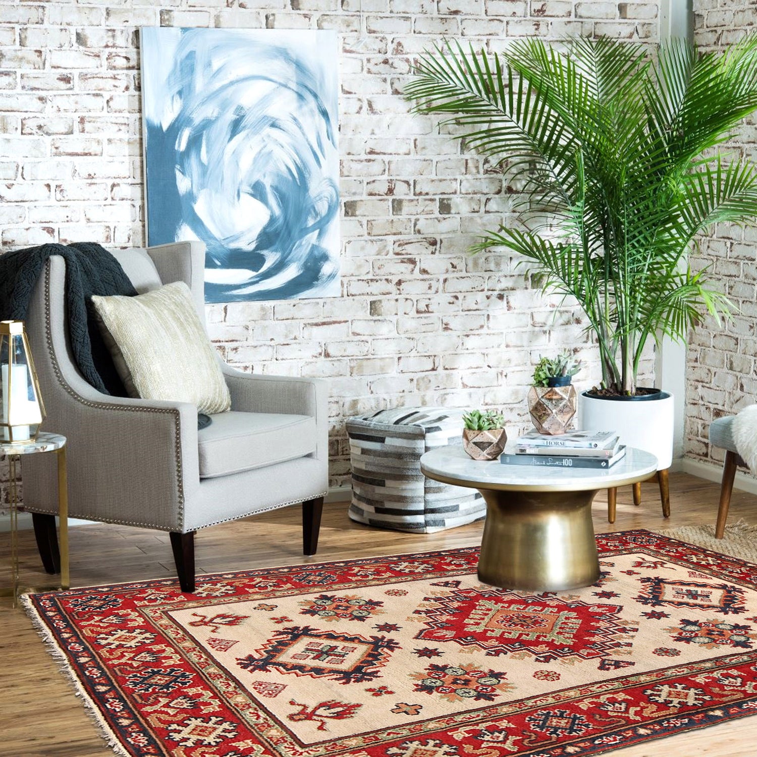 Kazak Rug Handmade Ivory Medallion 3x5 ft