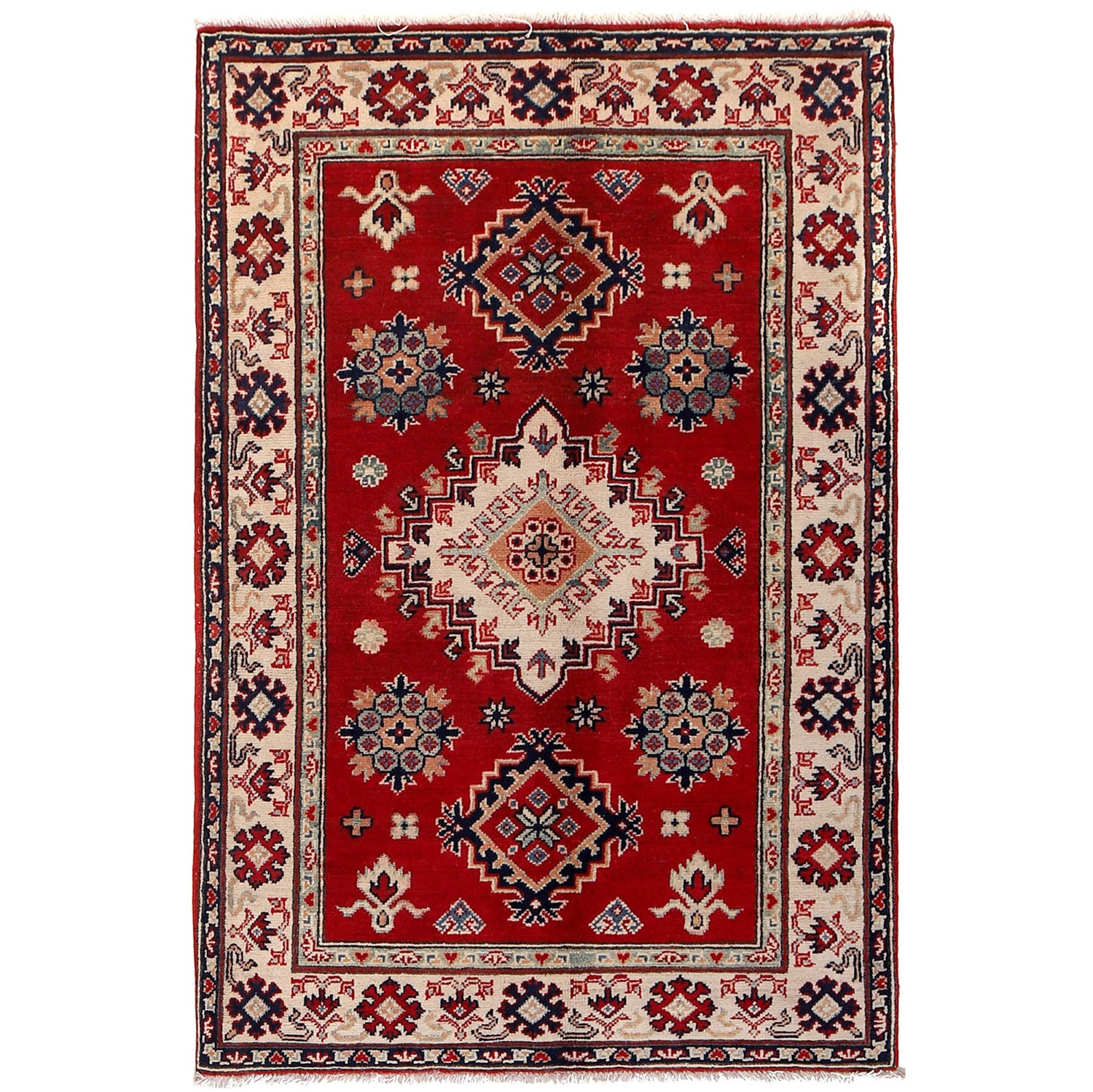 Kazak Rug Handmade Red Medallion 3x5 ft