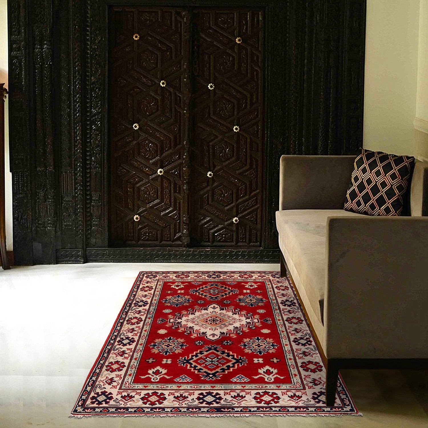 Kazak Rug Handmade Red Medallion 3x5 ft