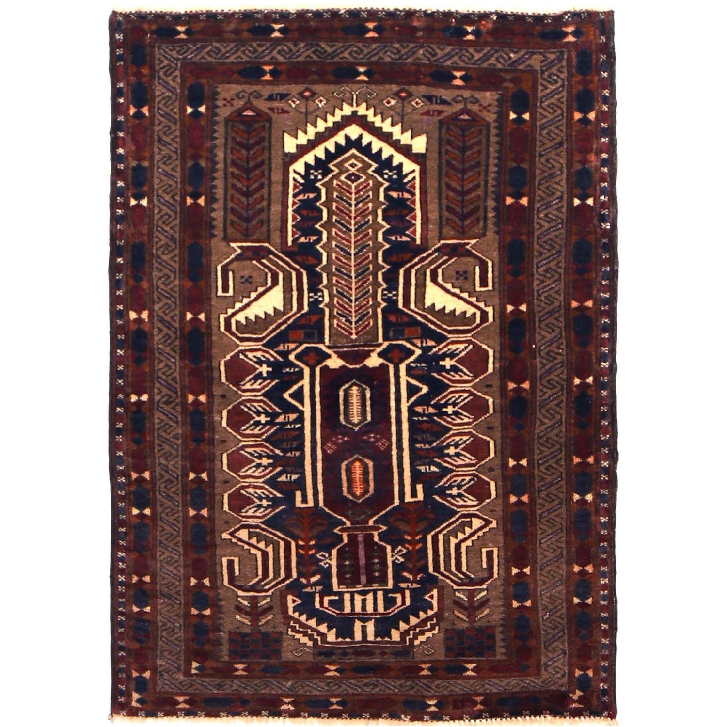 Baluchi Rug Handmade Multi Prayer Design 2x4 ft