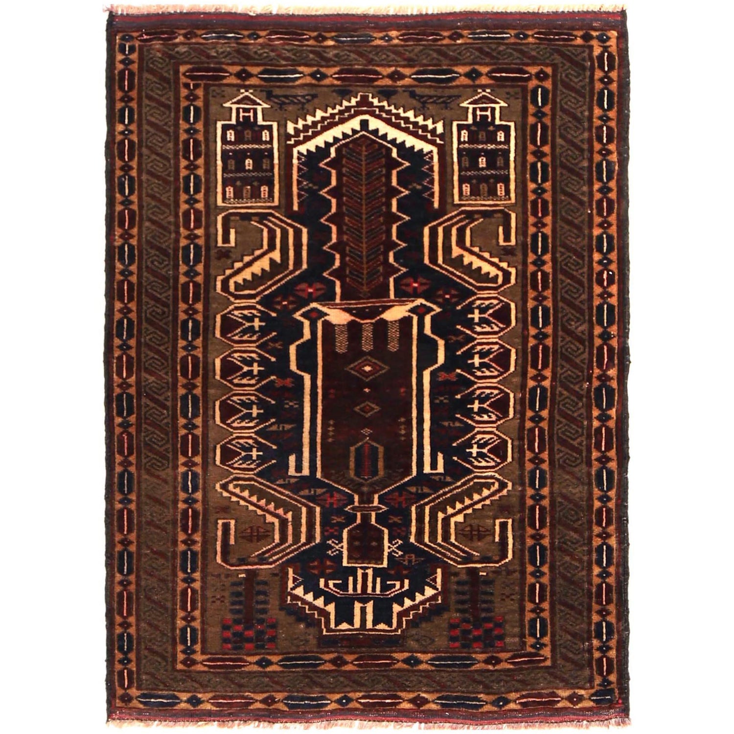 Baluchi Rug Handmade Multi Prayer Design 2x4 ft
