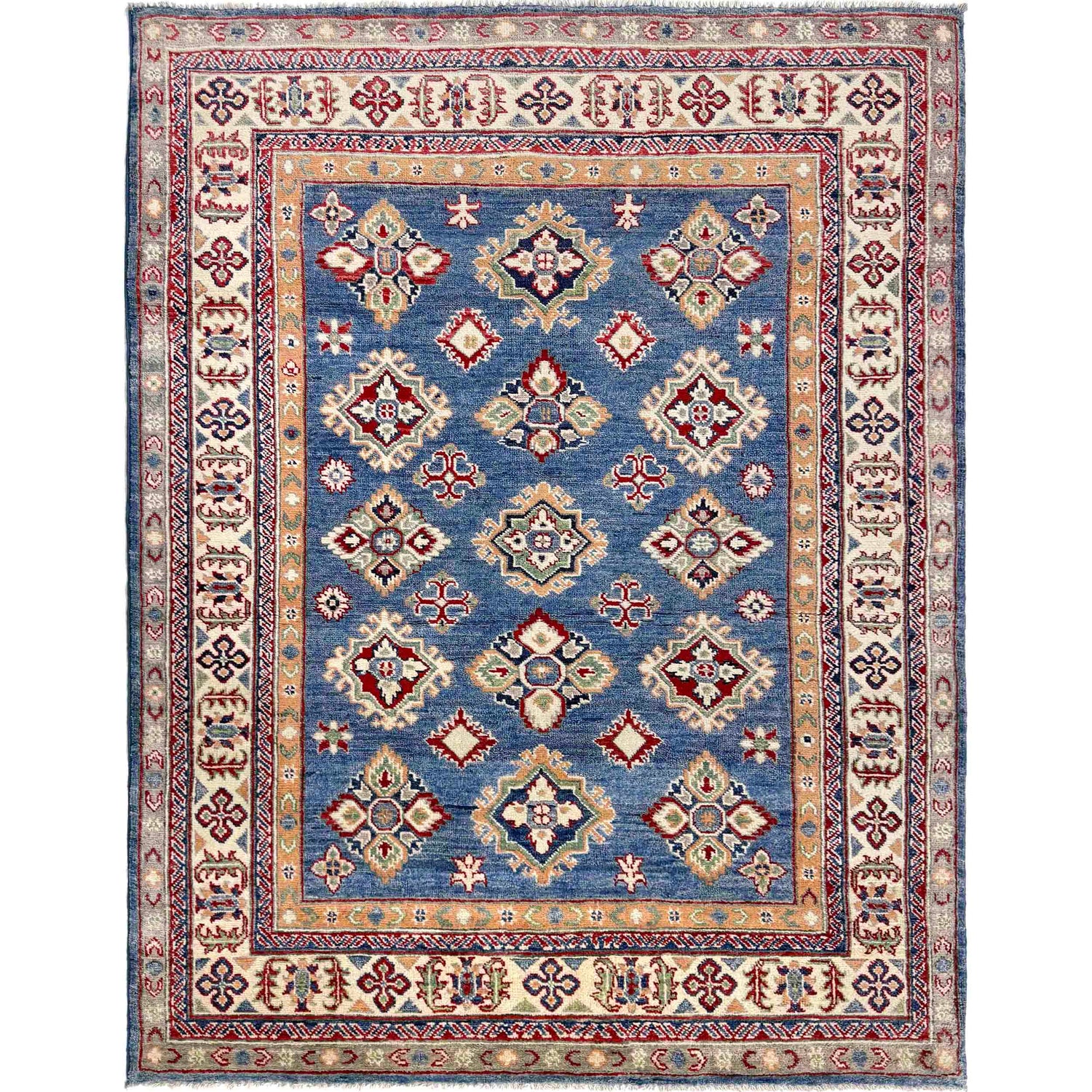 Kazak Rug Handmade Blue Medallion 4x7 ft