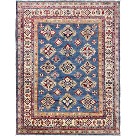 Kazak Rug Handmade Blue Medallion 4x7 ft