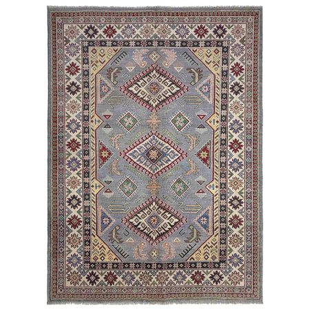 Kazak Rug Handmade Gray Medallion 4x7 ft