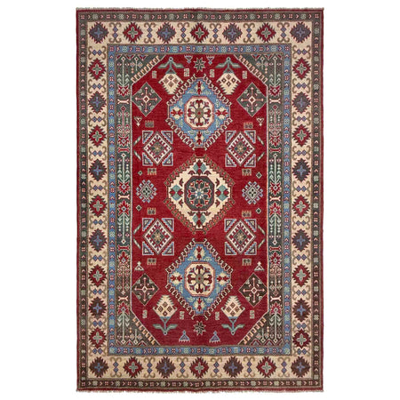 Kazak Rug Handmade Red Medallion 5x8 ft