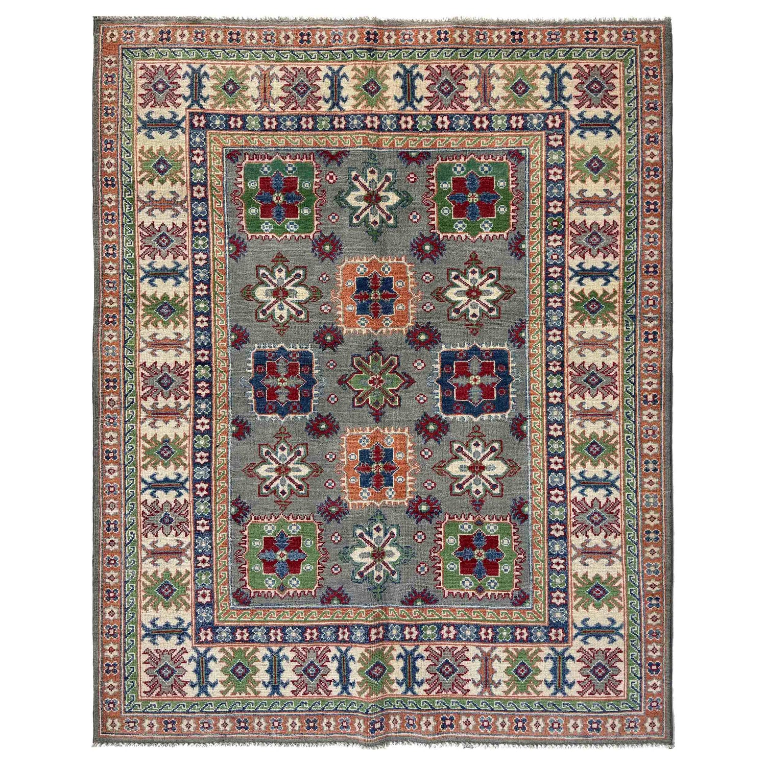 Kazak Rug Handmade Gray Medallion 4x7 ft