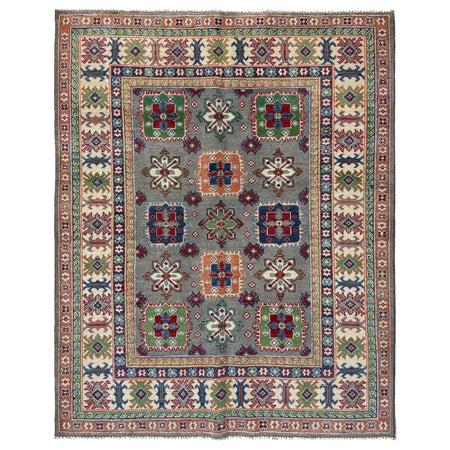 Kazak Rug Handmade Gray Medallion 4x7 ft