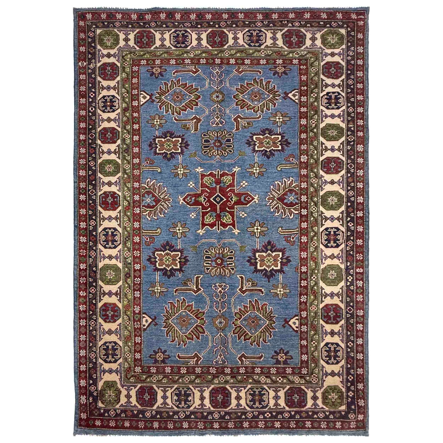 Kazak Rug Handmade Blue Medallion 5x8 ft