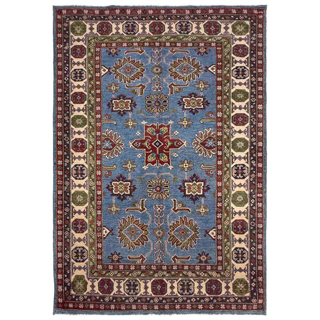 Kazak Rug Handmade Blue Medallion 5x8 ft