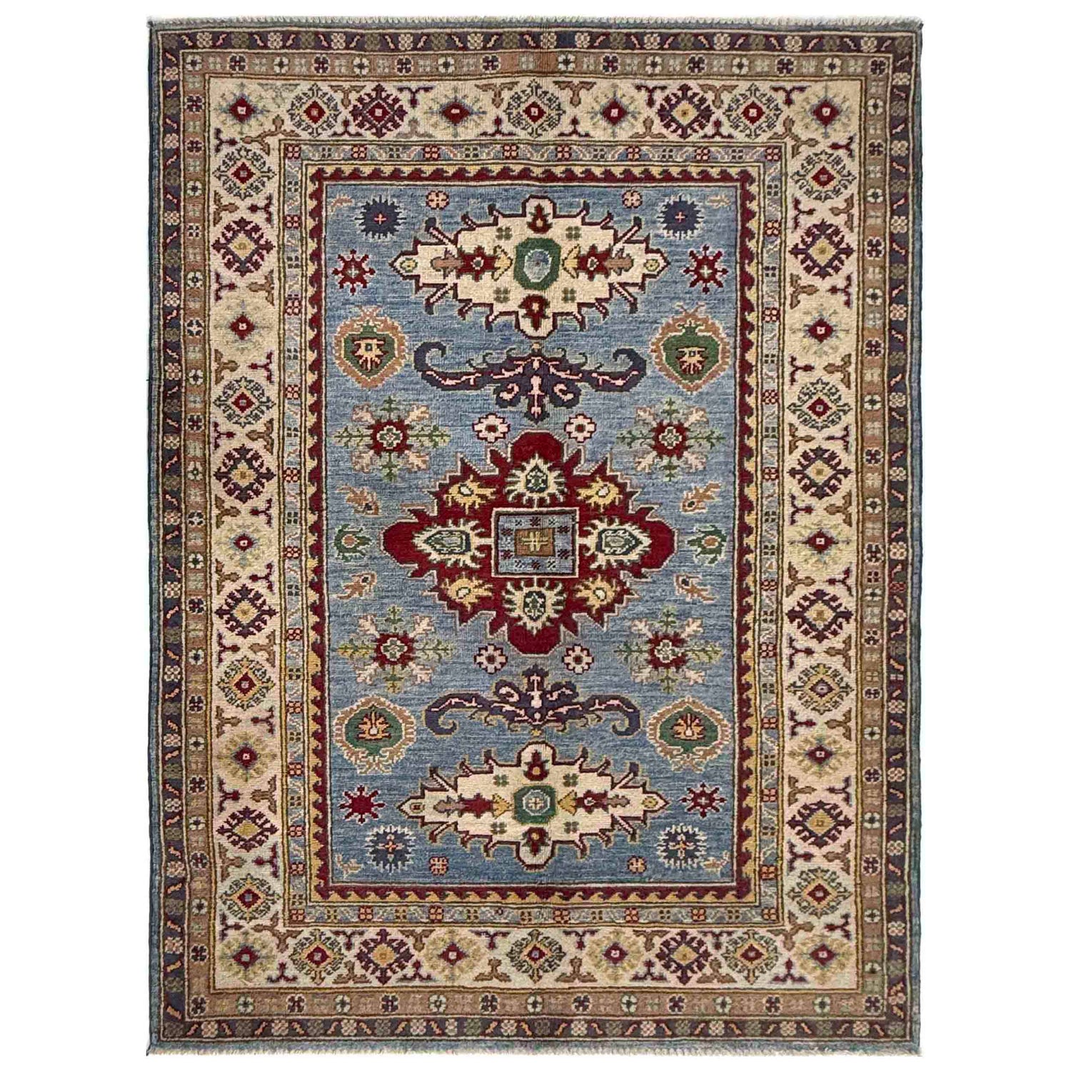 Kazak Rug Handmade Blue Medallion 4x6 ft