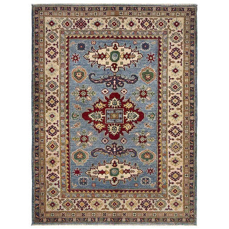 Kazak Rug Handmade Blue Medallion 4x6 ft