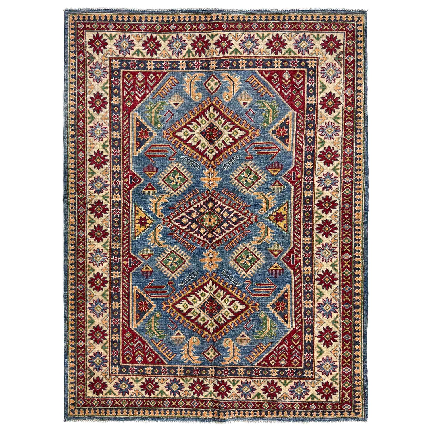 Kazak Rug Handmade Blue Medallion 4x7 ft