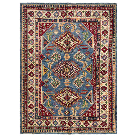 Kazak Rug Handmade Blue Medallion 4x7 ft