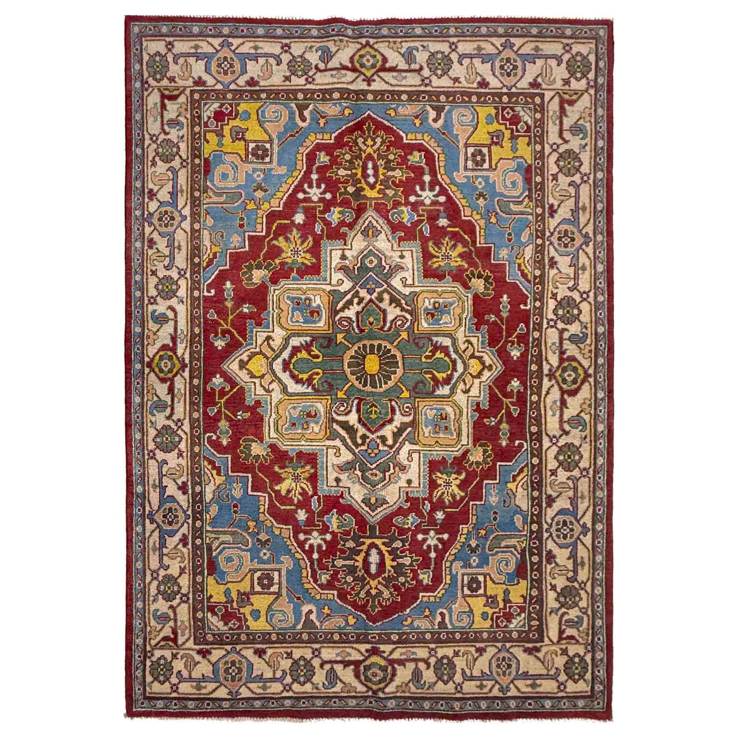 Heriz Area Rug Handmade Multi Medallion 5x8 ft