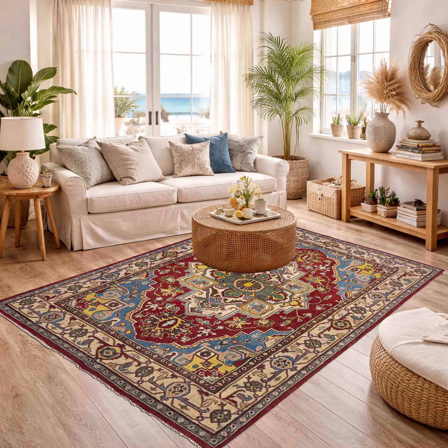Heriz Area Rug Handmade Multi Medallion 5x8 ft
