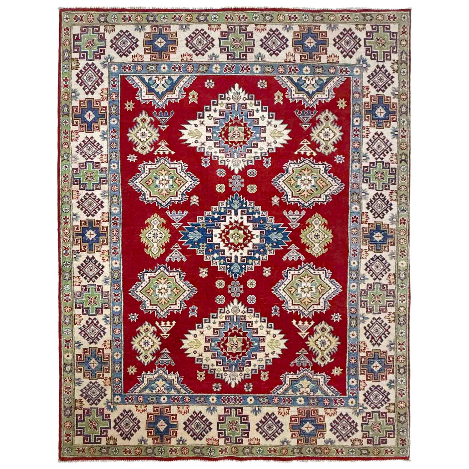 Kazak Rug Handmade Red Medallion 5x8 ft