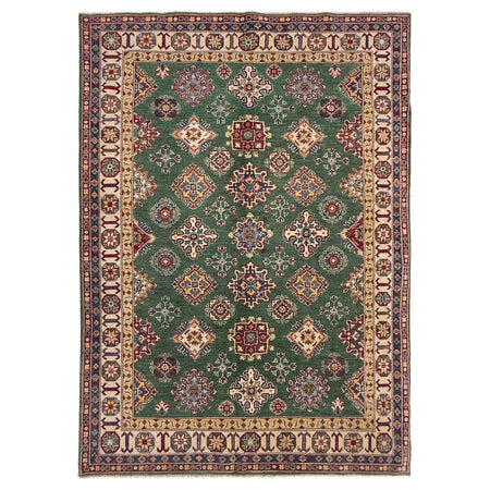 Kazak Rug Handmade Green Medallion 5x8 ft
