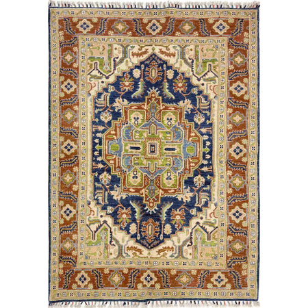 Heriz Area Rug Handmade Multi Medallion 4x6 ft