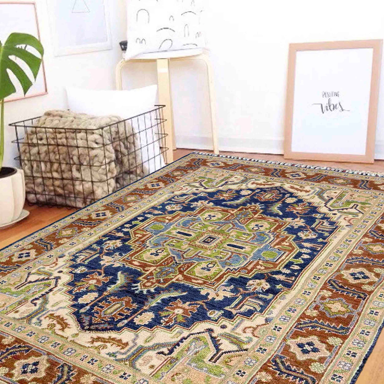 Heriz Area Rug Handmade Multi Medallion 4x6 ft