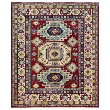 Kazak Rug Handmade Red Medallion 4x7 ft