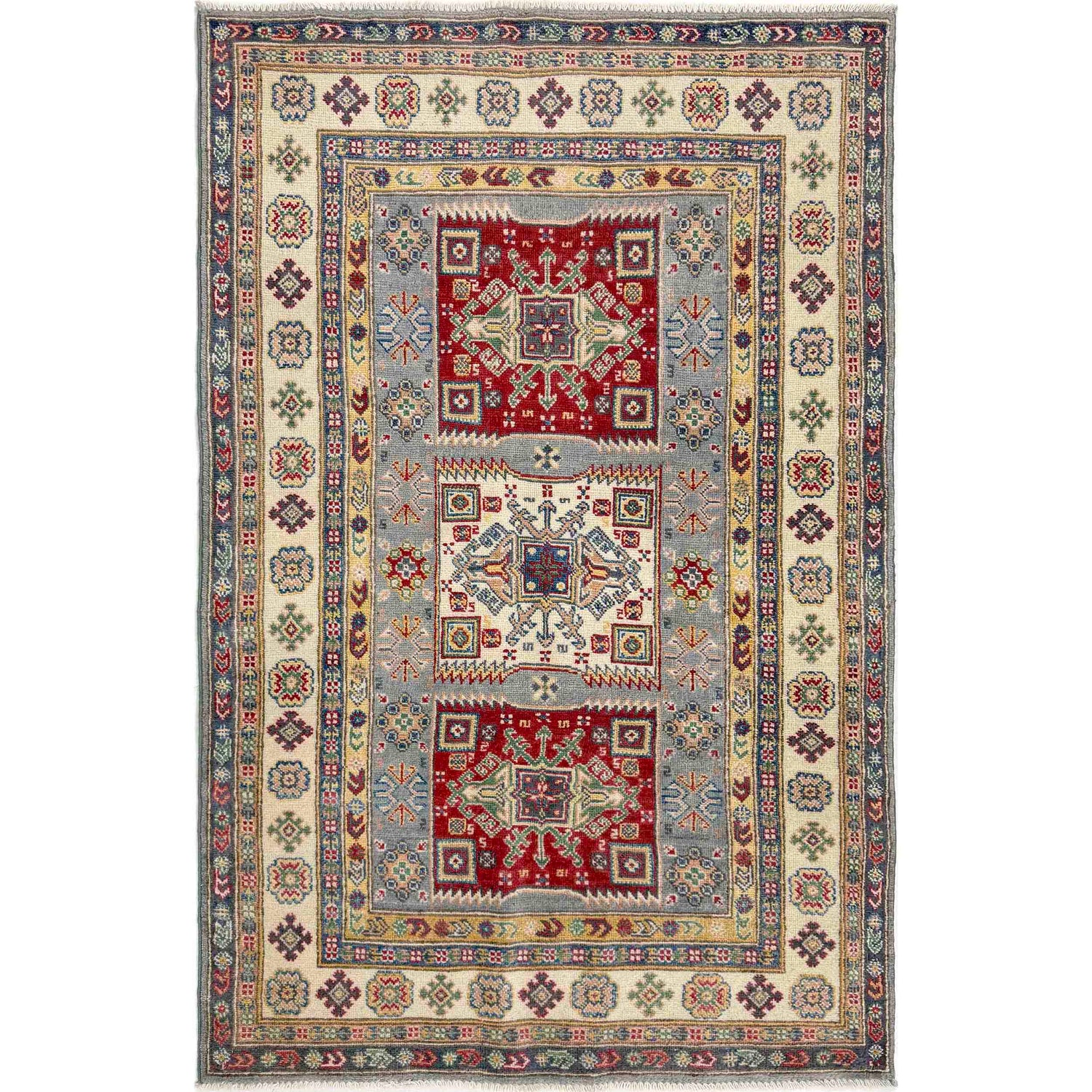 Kazak Rug Handmade Multi Medallion 4x6 ft