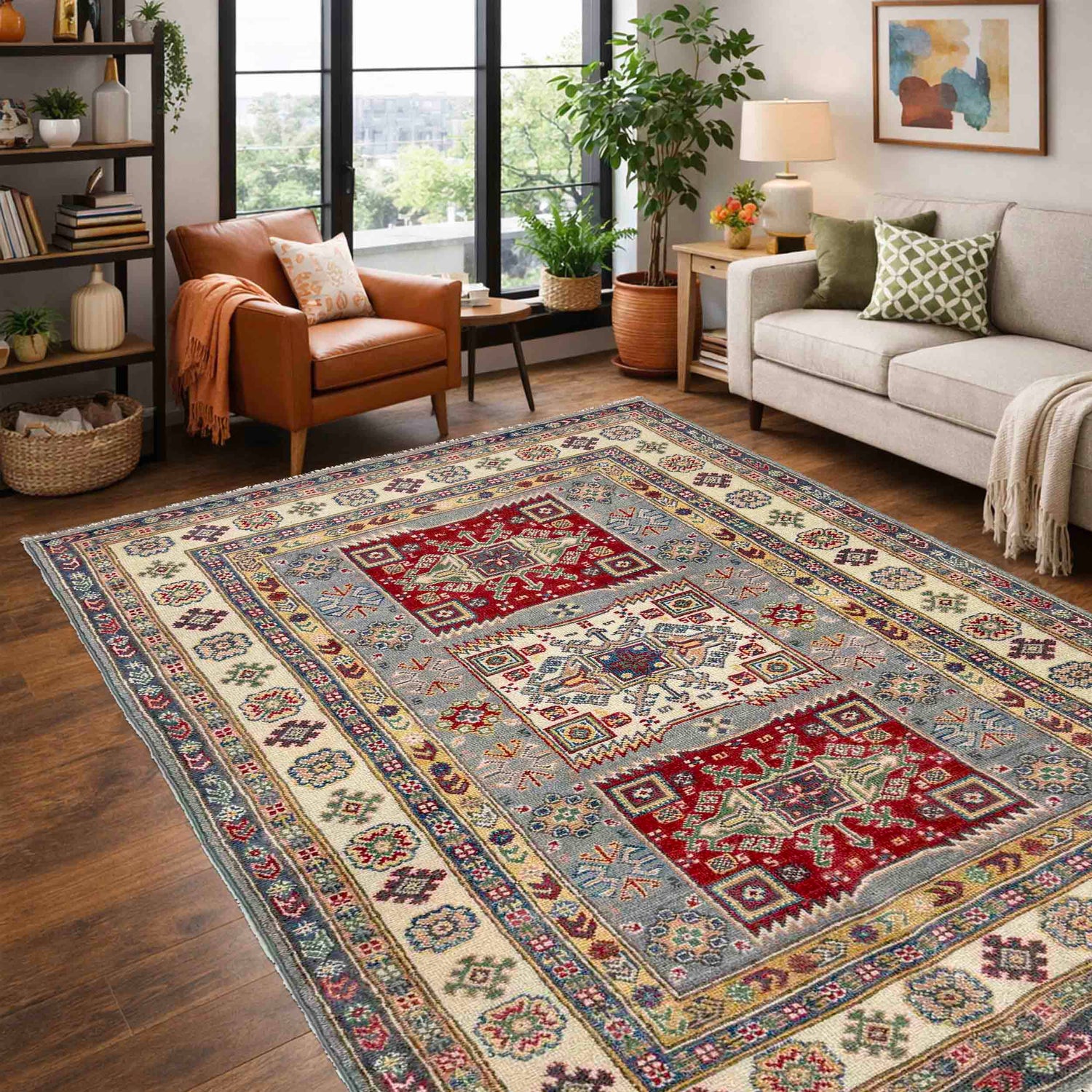 Kazak Rug Handmade Multi Medallion 4x6 ft