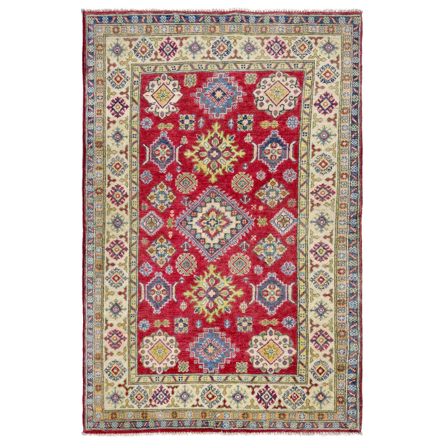 Kazak Rug Handmade Red Medallion 4x6 ft
