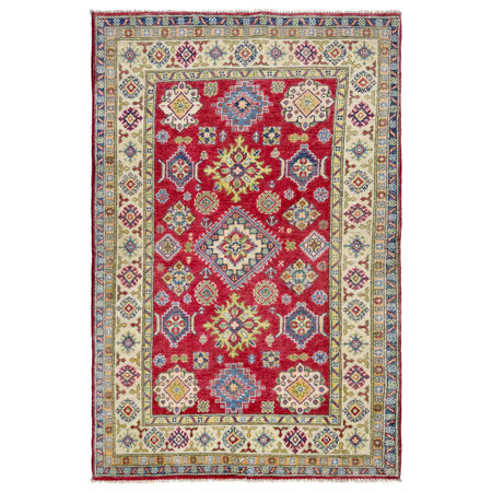 Kazak Rug Handmade Red Medallion 4x6 ft