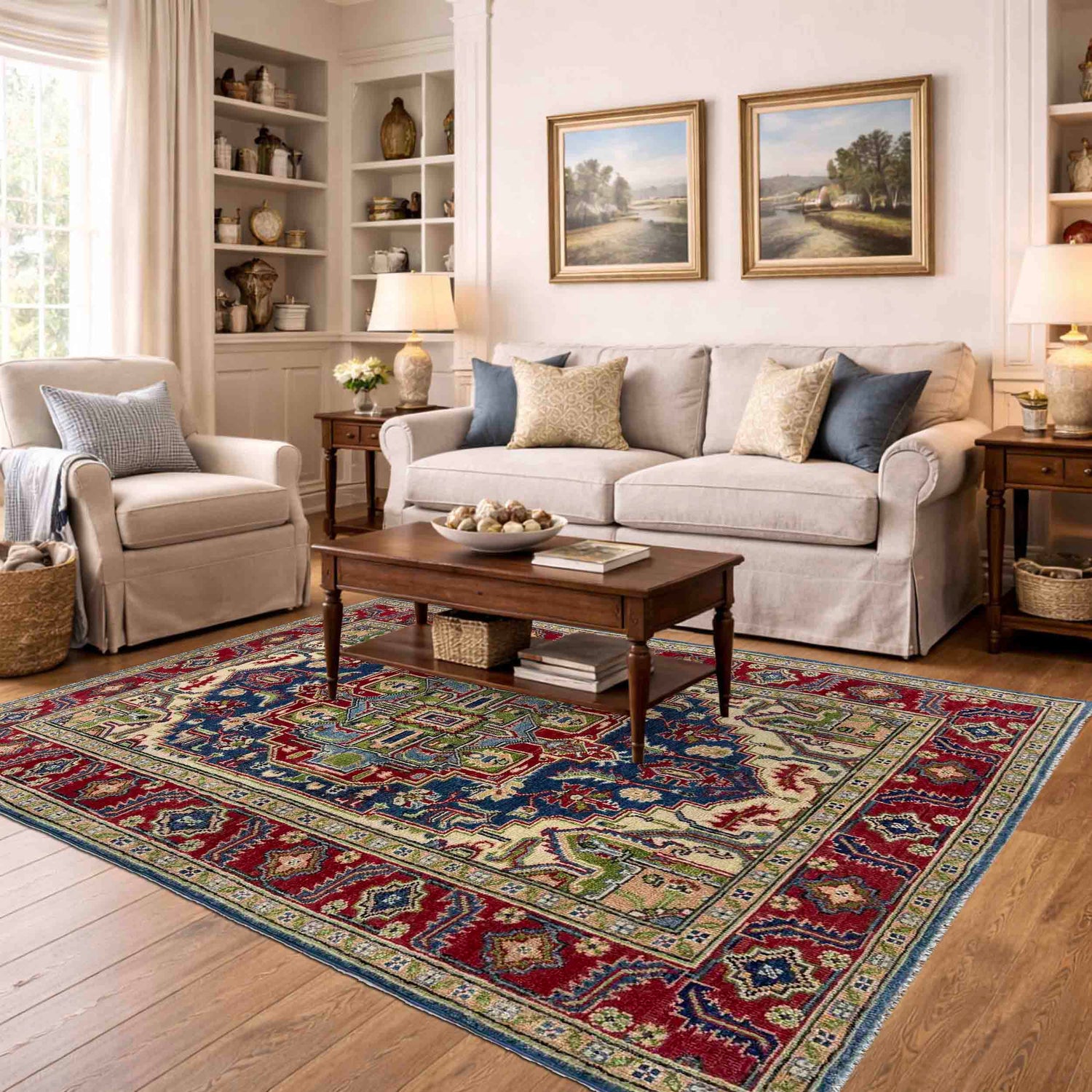 Heriz Area Rug Handmade Multi Medallion 4x6 ft