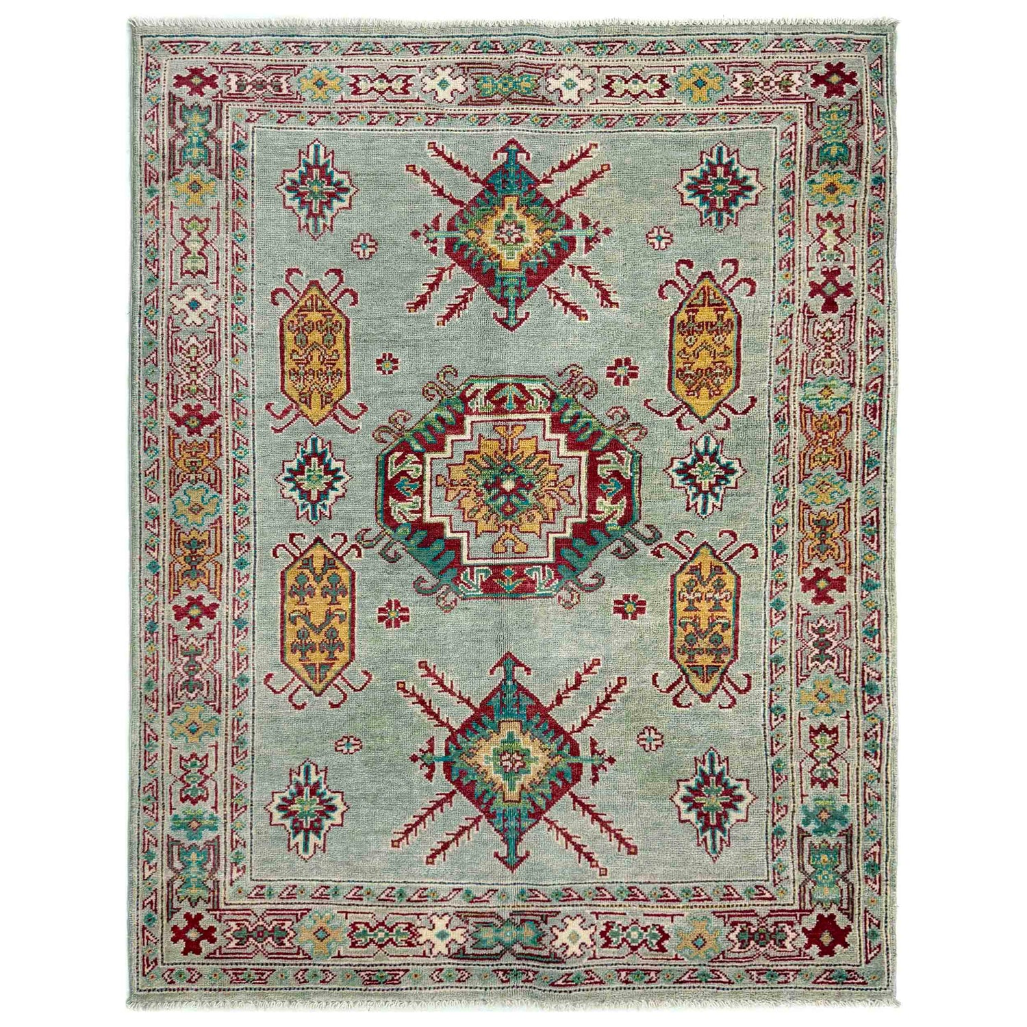 Kazak Rug Handmade Gray Medallion 4x6 ft
